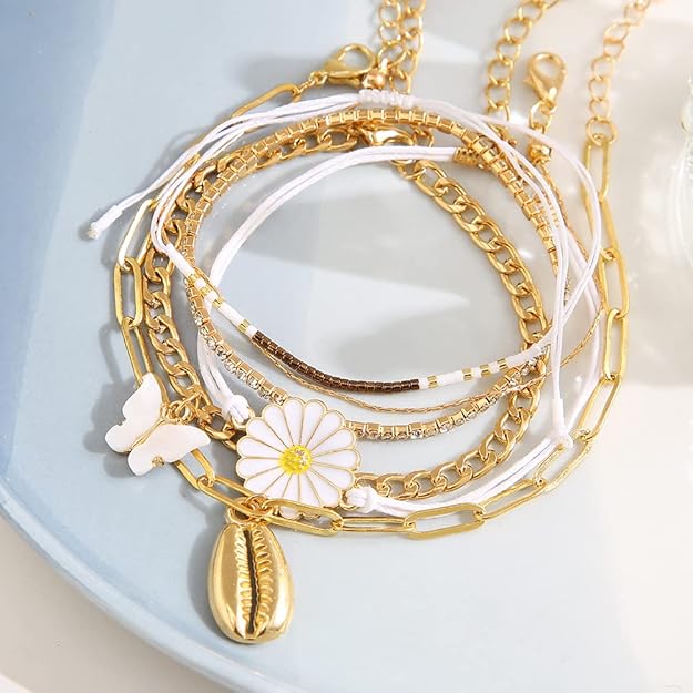 Set of 6 Latest Stylish Multilayer Charm Bracelet for Women and Girls