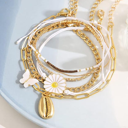 Set of 6 Latest Stylish Multilayer Charm Bracelet for Women and Girls