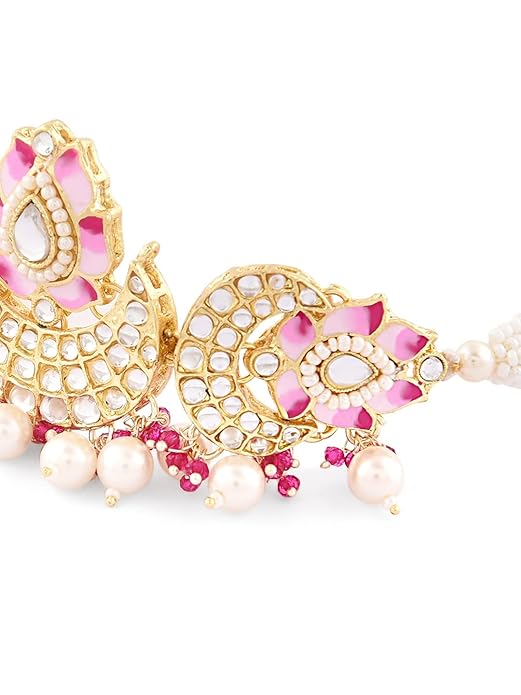 Pink Choker Necklace Meenakari Lotus Design