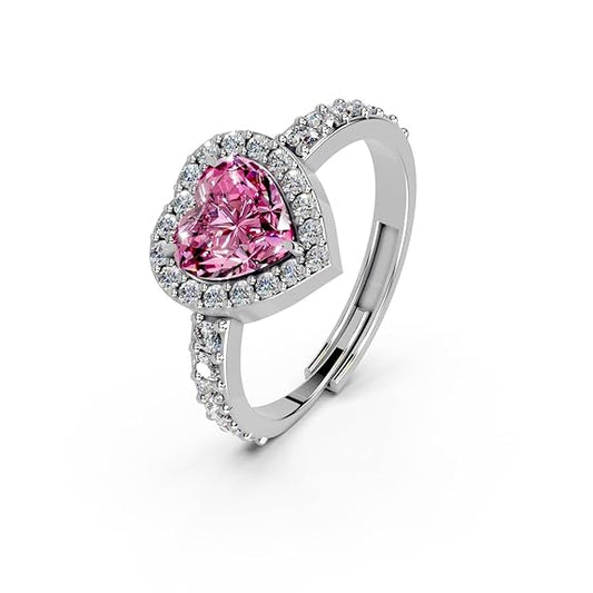 Pink Cubic Zirconia Ring in 925 Pure Sterling Silver Adjustable Design