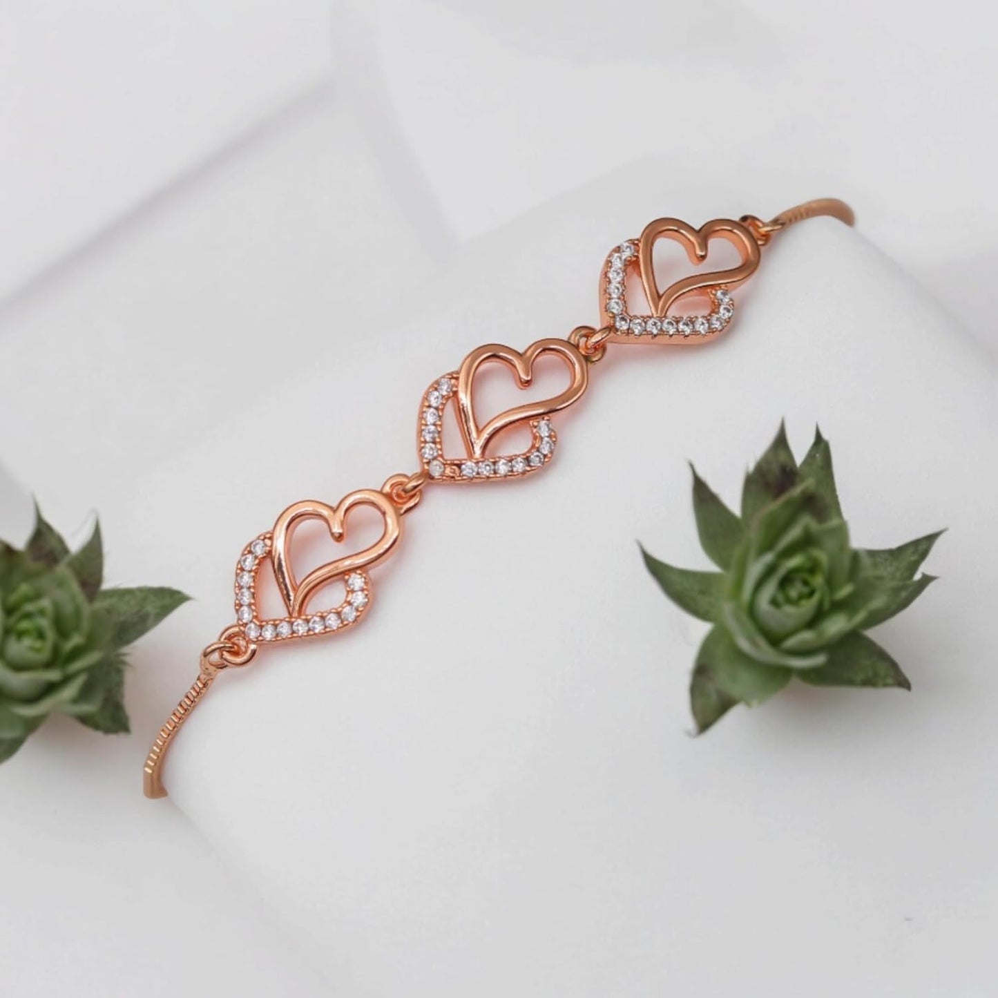 Adjustable Diamond Crystal Rose Gold Charm Bracelet