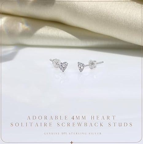 Sterling Silver Heart Cubic Zirconia Stud Earrings