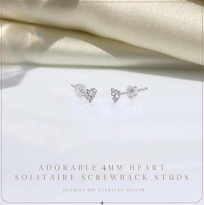 Sterling Silver Heart Cubic Zirconia Stud Earrings