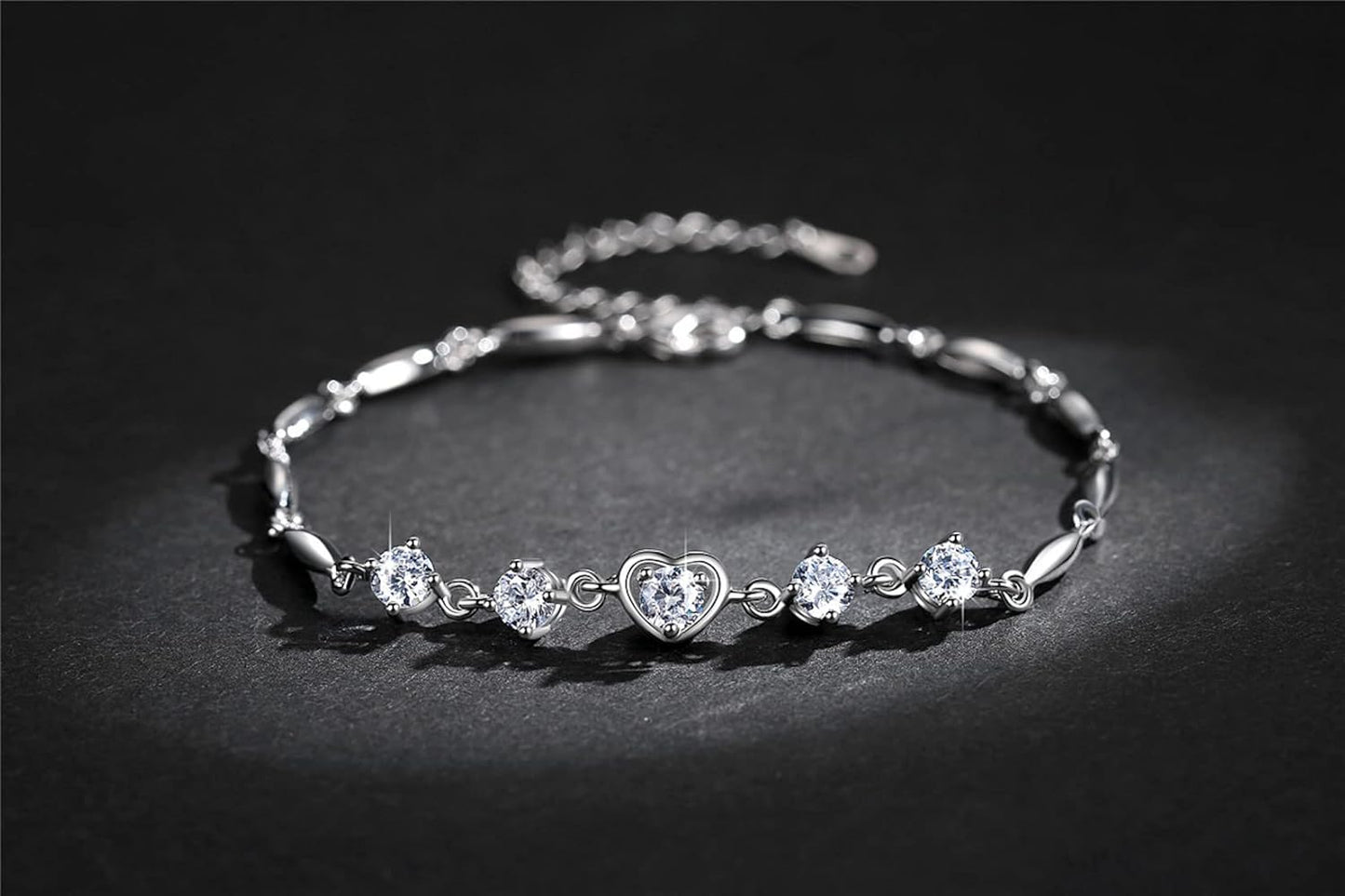 Copper Sterling Silver Plated Heart Shape Designed Charm Bracelet for Women (White Color)