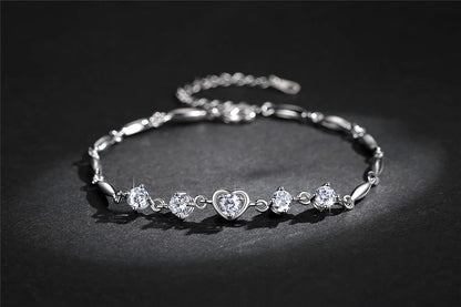 Copper Sterling Silver Plated Heart Shape Designed Charm Bracelet for Women (White Color)