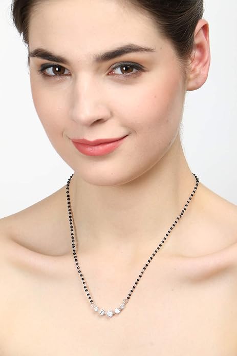 Mangalsutra Necklace in 925 Sterling Silver 5 Stone Design with Earrings and Chain Platinum Plated Swiss Zirconia