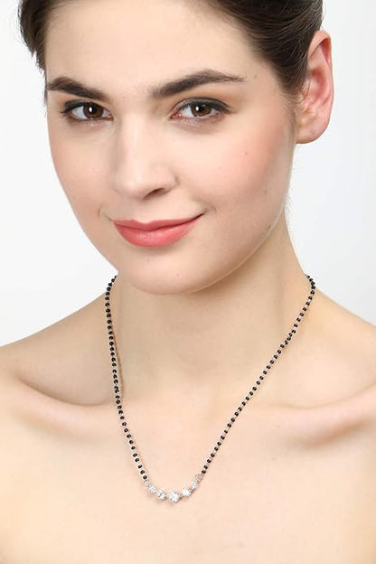 Mangalsutra Necklace in 925 Sterling Silver 5 Stone Design with Earrings and Chain Platinum Plated Swiss Zirconia