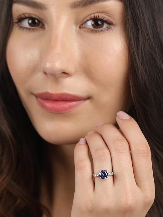 Red Heart Silver Ring in 925 Sterling Silver Round Stone Design with Adjustable Band