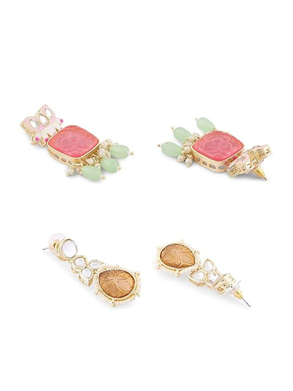 Multicolor Enamel Chand Bali Jhumka Earrings Set Of 2