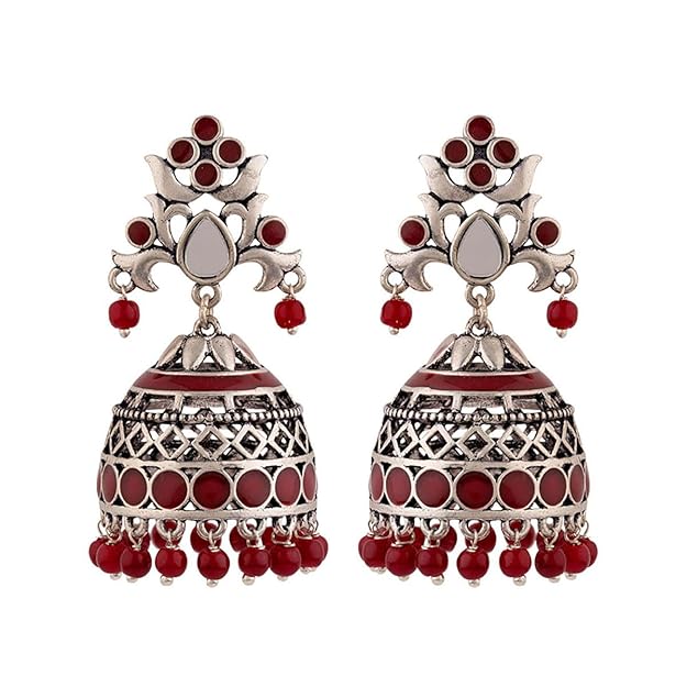 Oxidised Pink Pearl Jhumka Earrings