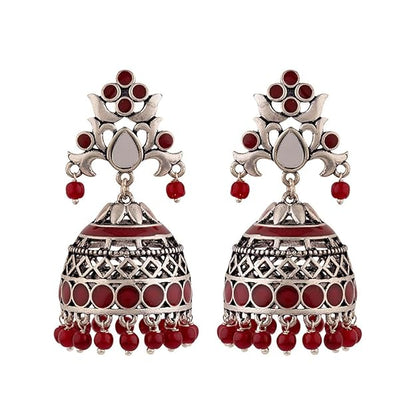 Oxidised Pink Pearl Jhumka Earrings