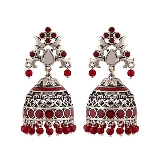 Oxidised Pink Pearl Jhumka Earrings