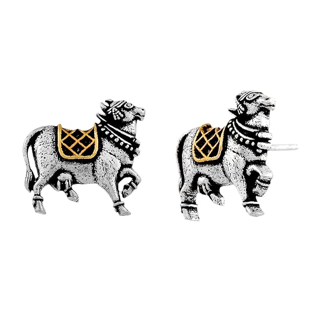 Small Silver Stud Earrings in Oxidised Dual Tone Festive Everyday Design for Women