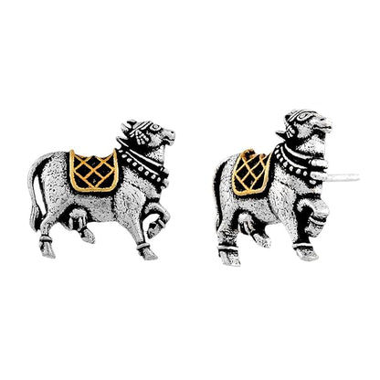 Small Silver Stud Earrings in Oxidised Dual Tone Festive Everyday Design for Women