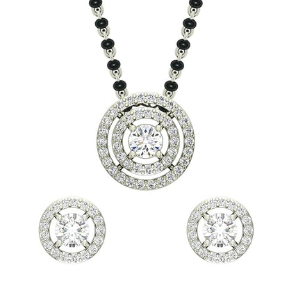 Mangalsutra with Earrings in 925 Sterling Silver Contemporary Stone Studded Platinum Plated Jewellery Set
