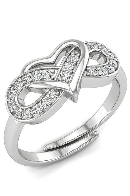 Diamond Engagement Rings in Pure Silver Infinity Heart Style Adjustable Design