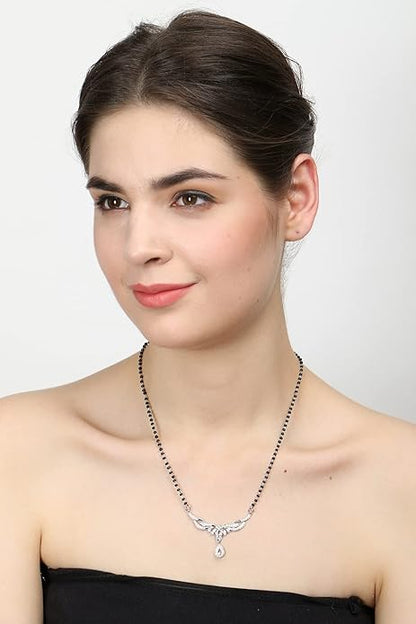 Mangalsutra in Chain in 925 Sterling Silver Contemporary Design with Earrings and Platinum Plating