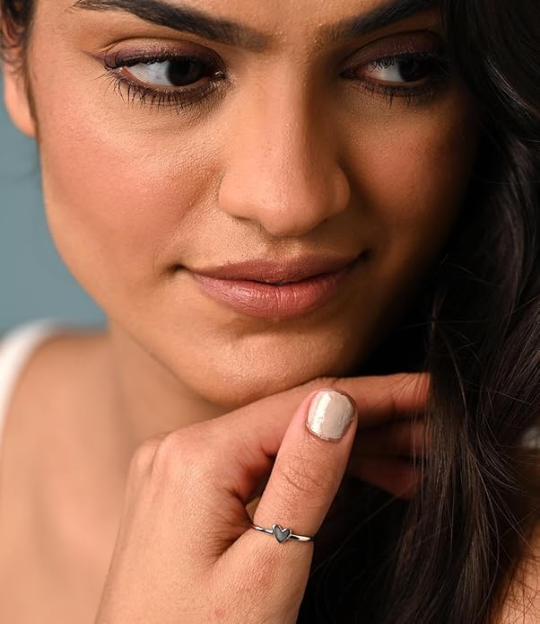 Sterling Silver Ring with Heart in Pure 925 Minimal Design with Adjustable Band