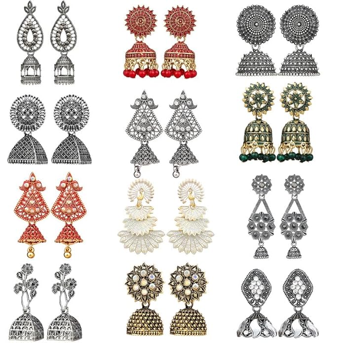Floral Vintage Design Traditional Drop Jhumke Set of 12