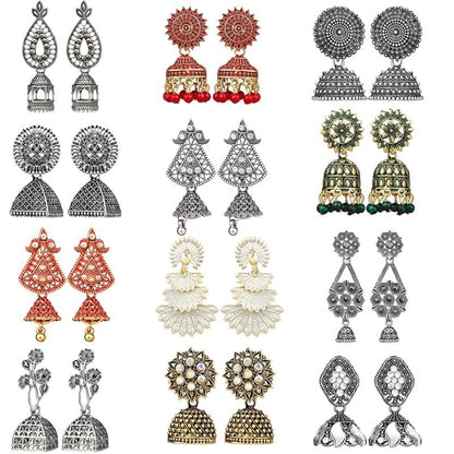 Floral Vintage Design Traditional Drop Jhumke Set of 12