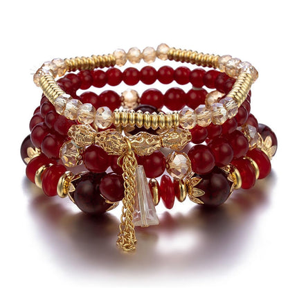Bohemian Multilayer Crystal Bead Charm Bracelet