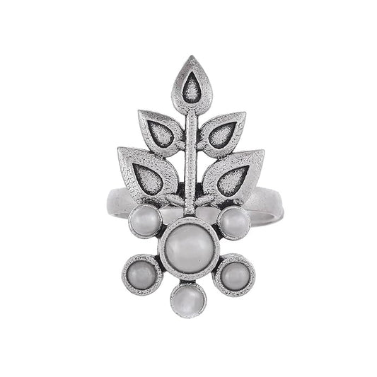 Oxidised Floral Adjustable Ring