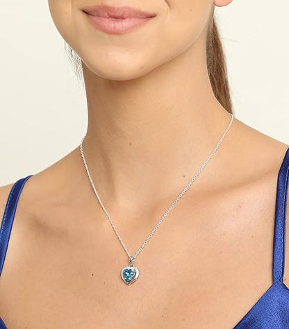 Blue Heart Necklaces in 925 Sterling Silver Sky Blue Zirconia Pendant Design