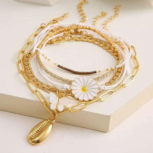 Set of 6 Latest Stylish Multilayer Charm Bracelet for Women and Girls