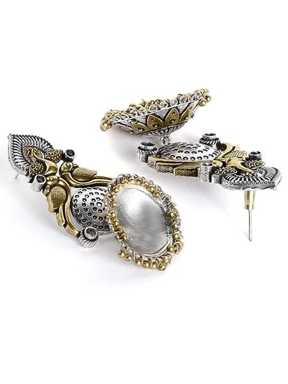 Silver Oxidised Boho Jhumka Earrings