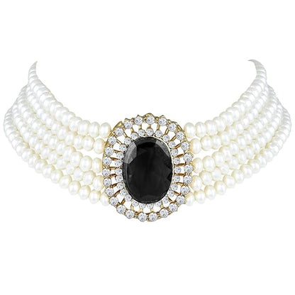 Choker Necklace in Gold Plated Traditional Stone Studded Pearl Choker Necklace Jewellery Set for Women and Girls