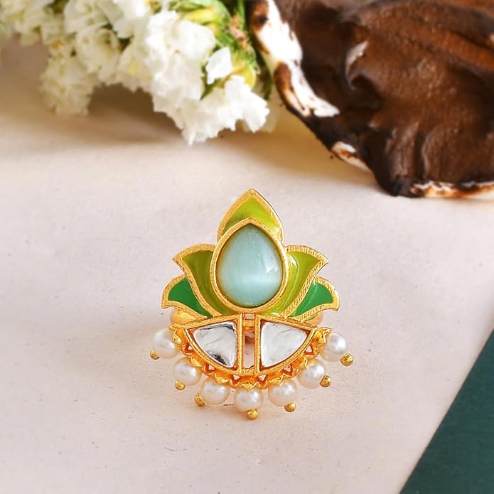 Floral Green Indian Style Engagement Ring