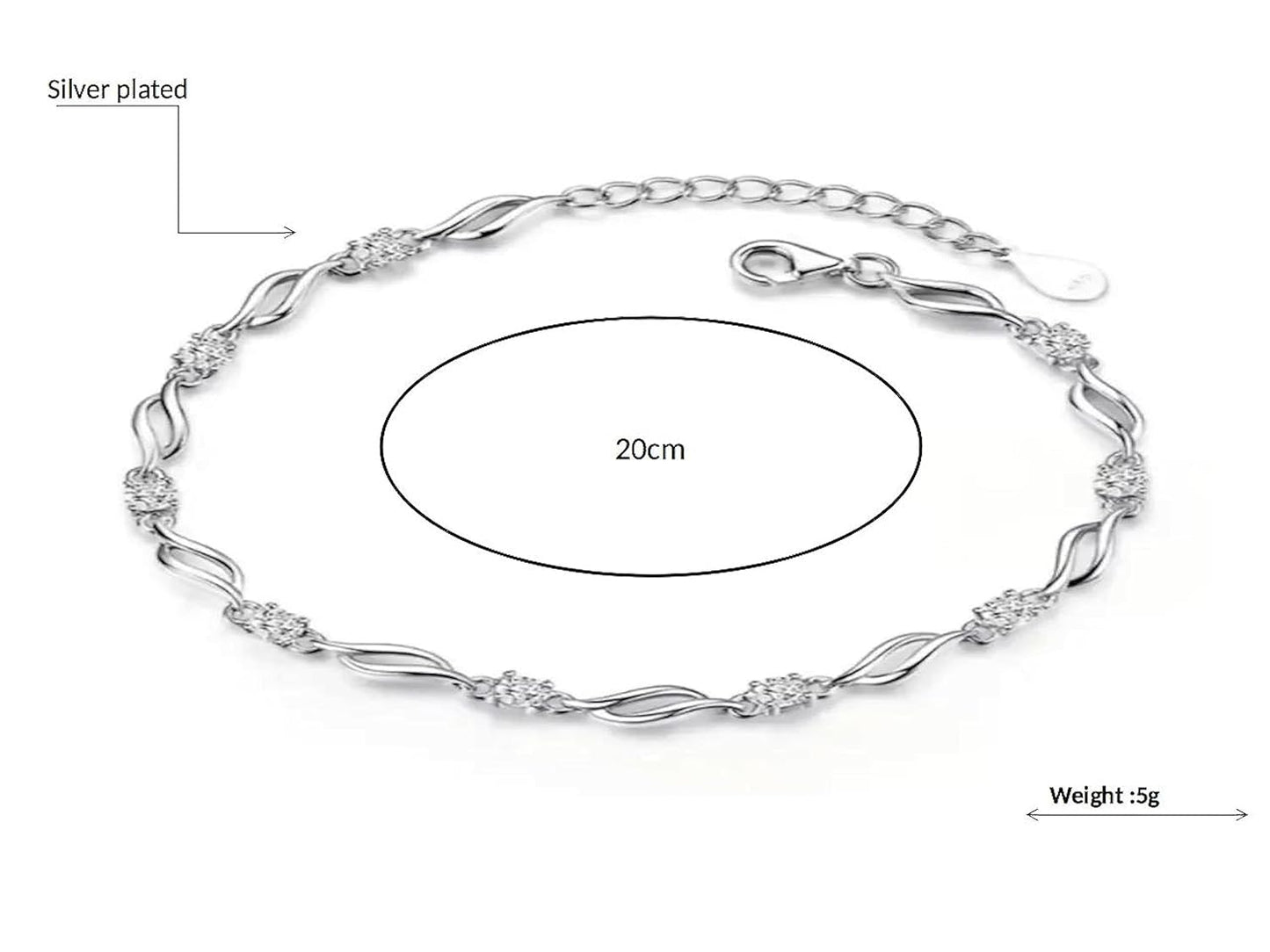 Glam up Your Look with Stylish 925 Silver-Plated Copper Bracelet for Women and Girls (White Color)