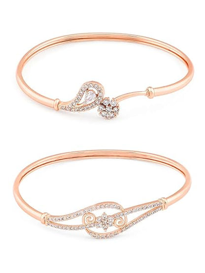 Rose Gold Cubic Zirconia Kada Bracelet (Set of 2)