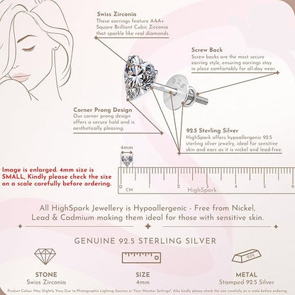 Sterling Silver Heart Cubic Zirconia Stud Earrings