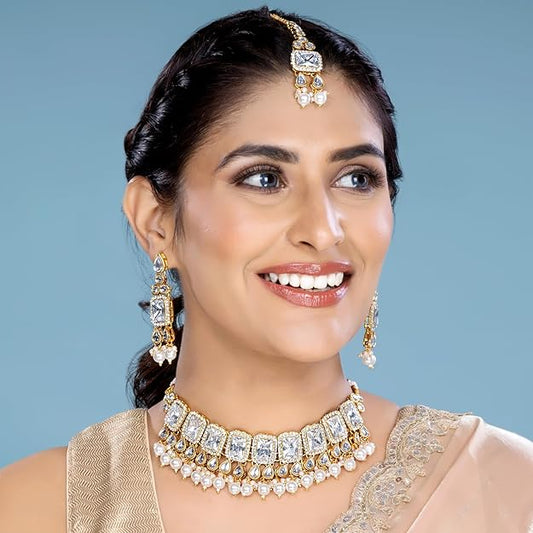 Crystal Collar Necklace Kundan Set