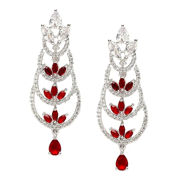 American Diamond Crescent Dangle Earrings