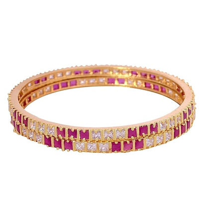 AD Stone Bangles in Traditional Red Ruby & White