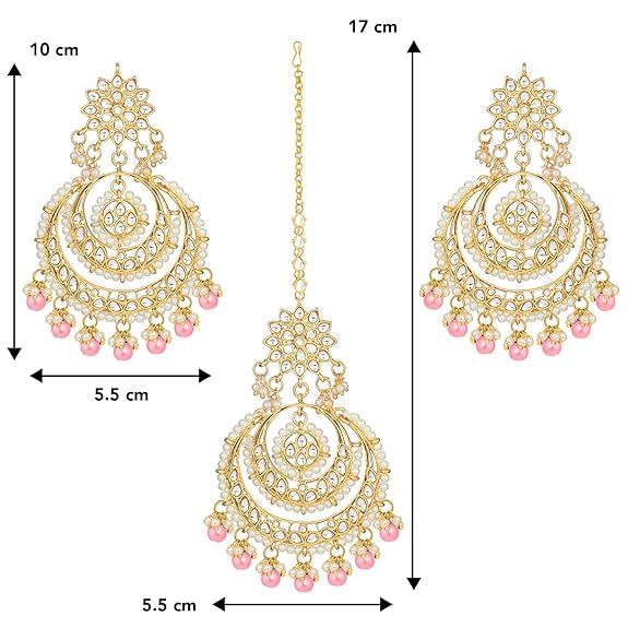 Mang Tikka for Women in Traditional Rhodium Kundan & Pearl Earring Set Design