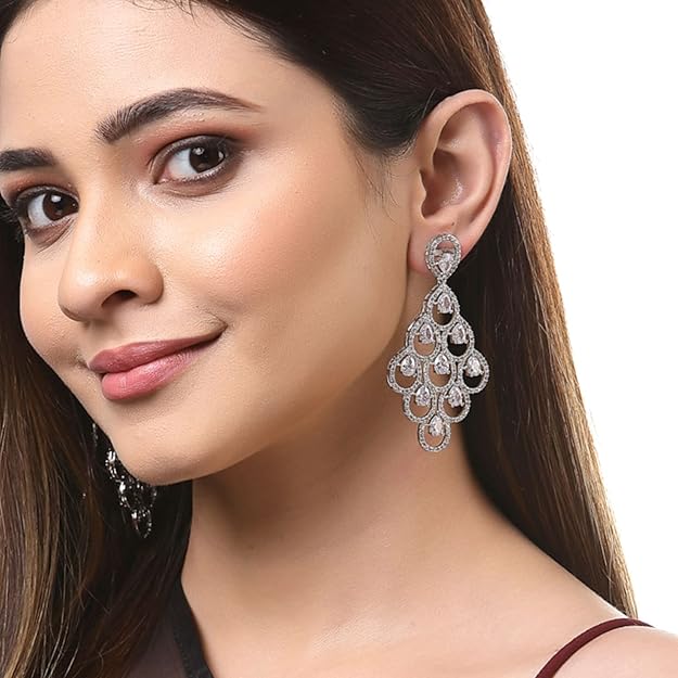 Drop earrings with diamond style sparkle