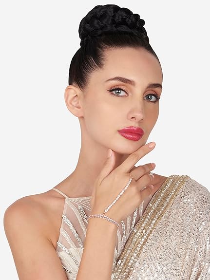 Cubic Zirconia Tennis Bracelet in Rose Gold Dazzling Hand Harness Style