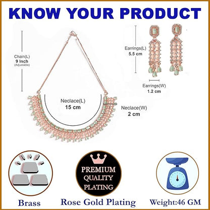 American Diamond Choker Set in Floral Design AD Studded Choker Necklace with Earrings for Women and Girls