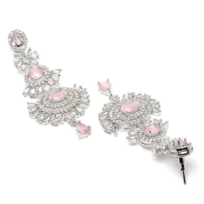 Diamond Mang Tikka in Rose Gold Plated American Diamond Studded Maang Tikka & Earrings Jewellery Set