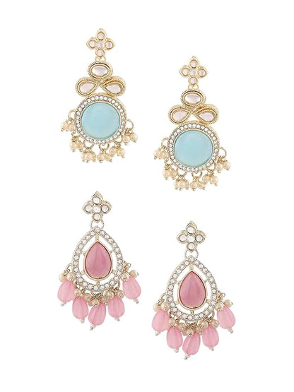 Genuine Turquoise Drop Earrings Style in Turquoise Blue Kundan and Austrian Diamond Jhumki Design