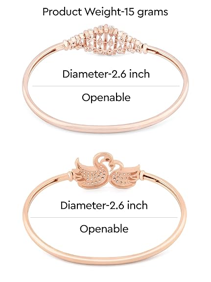 Rose Gold Bracelet Charm with Cubic Zirconia Contemporary Kada (Set of 2)