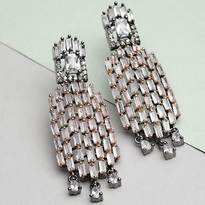 American Diamond Dual Tone Drop Earrings