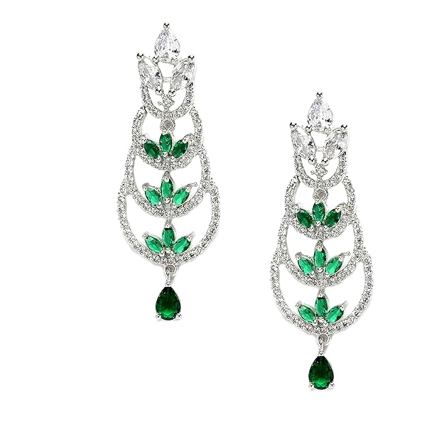 American Diamond Crescent Dangle Earrings