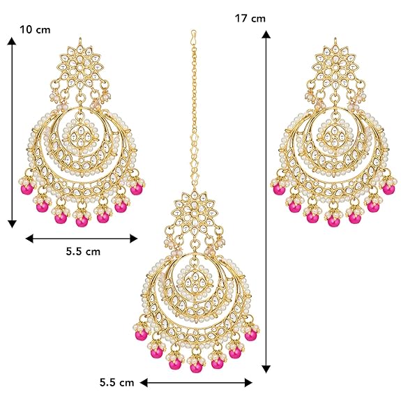 Mang Tikka for Women in Traditional Rhodium Kundan & Pearl Earring Set Design