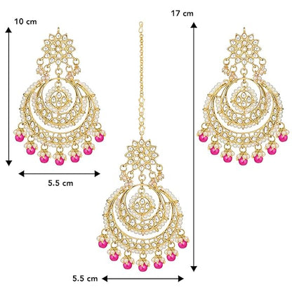 Mang Tikka for Women in Traditional Rhodium Kundan & Pearl Earring Set Design