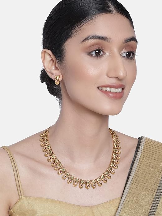Artificial Temple Jewellery Gold Plated Floral Set
