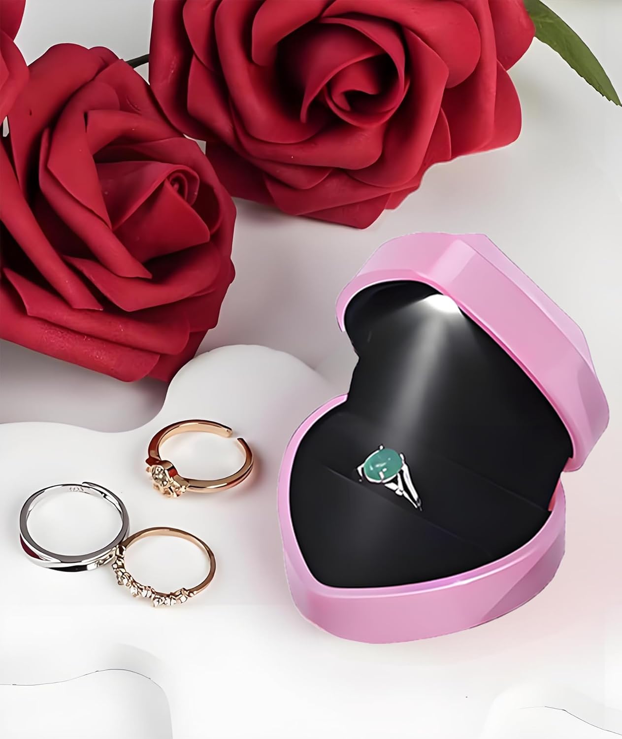 Proposal Ring Box with Light in Blue Elegant Design for Engagement & Romantic Surprise